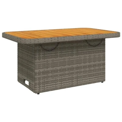 Abbildung von vidaXL Gartentisch, Outdoor Tisch mit Verstellbarer Tischplatte, Couchtisch Stahlrahmen, Esstisch Gartenmöbel, Grau Poly Rattan Akazienholz