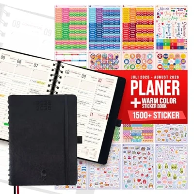 Abbildung von colortouch Terminplaner, Kalender A5, Wochenplaner mit Softcover Ringbuch, 30 Minuten Intervalle Planer 2 Blatt Aukfleber auf Deutsch 14 Monate (Planer 2025 2026 Warm Aufkleber)
