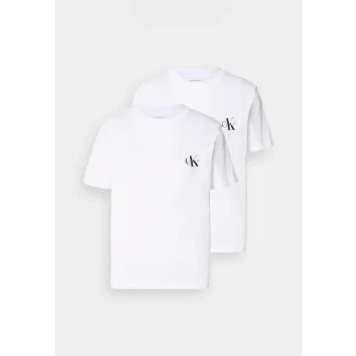 Abbildung von Calvin Klein Damen 2er Pack T Shirts Kurzarm Logo Tee mit Rundhalsausschnitt, Weiß (Brilliant White), 3XS