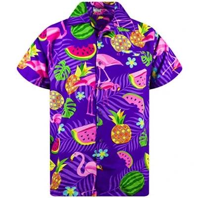 Abbildung von King Kameha Funky Hawaii Hemd, Herren, Kurzarm, Flamingo Melon, Violett, S