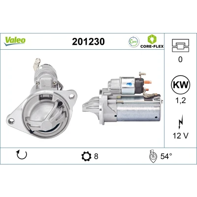 Abbildung von VALEO 201230 Anlasser 12V 1,2kW 8 NO R 54 FORD: FIESTA 6, FOCUS 3 Turnier, Grand C Max