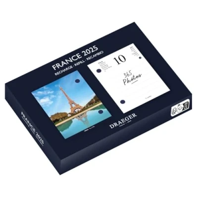 Abbildung von DRAEGER PARIS Agenda ephemeris refill Yvon 2025 7 languages 365 pages from January to December 1 photo per day France Printed with vegetable based inks FSC® certified paper