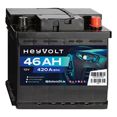 Abbildung von HeyVolt Autobatterie 12V 46Ah 420A/EN Starterbatterie, absolut wartungsfrei ersetzt 36Ah 41Ah 43Ah 44Ah