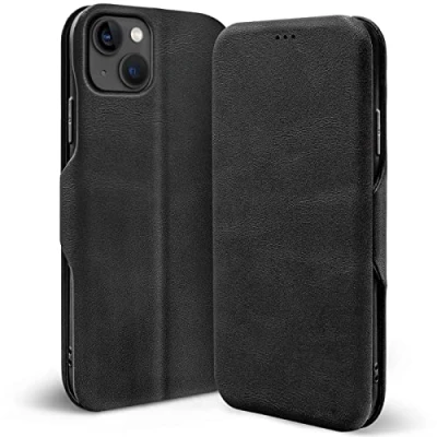 Abbildung von Verco Handyhülle für iPhone 13, Bookstyle Premium Handy Flip Cover Apple 13 Hülle [integr. Magnet] Book Case Tasche, Schwarz