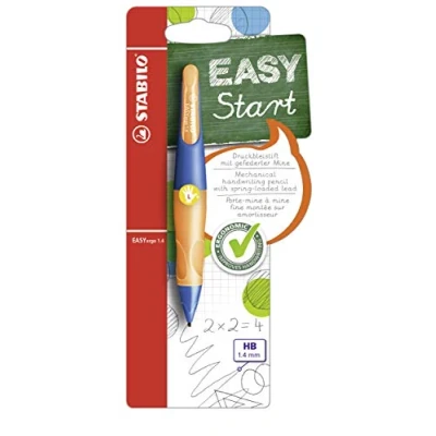 Abbildung von Ergonomischer Druck Bleistift für Linkshänder STABILO EASYergo 1.4 in ultramarinblau/neonorange inkl. 3 dünner Minen Härtegrad HB