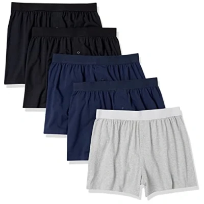 Abbildung von Amazon Essentials Herren Boxershorts Unterwäsche aus Baumwolljersey (erhältlich in Übergrößen), 5er Pack, Grau Meliert/Marineblau/Schwarz, S