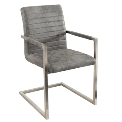 Abbildung von riess ambiente Freischwinger LOFT vintage grau / silber (Einzelartikel, 1 St), Esszimmer · Microfaser Edelstahl mit Armlehne Industrial