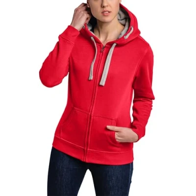 Abbildung von HRM Damen Hooded Jacket, himbeere, Gr. 4XL I Premium Kapuzenjacke mit Kontrast Innenfutter Basic Hoodie Reißverschluss Zip Hochwertige &amp; nachhaltige Oberteile