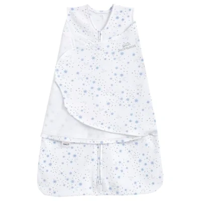 Abbildung von Halo Baby Schlafsack Swaddle 1.5 Tog Sleepsack 100% Baumwolle, Blaue Monde für Neugeborene Einfacher Zip Zugriff von Windelwechsel Tragbare Decke Grow Bag Jungen &amp; Mädchen, 0 3 Monate