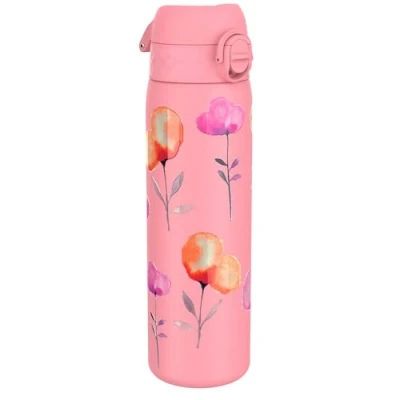 Abbildung von ION8 Stahl Trinkflasche, 600 ml, Auslaufsicher, Einhandöffnung, Sichere Verriegelung, Spülmaschinenfest, Klappdeckel, Tragegriff, Leicht zu Reinigen, Langlebig, Blume Design