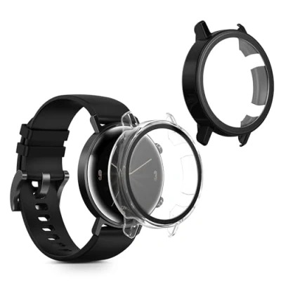 Abbildung von kwmobile 2X Cover kompatibel mit Huawei Watch GT2 (42mm) Hülle Fullbody Fitnesstracker Case Set aus Glas Transparent Schwarz