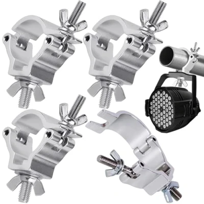 Abbildung von Traversen Klammern,Yueser 4 Stücke Bühnenbeleuchtungsklemme Haken Aluminiumlegierung Beleuchtung DJ O Klemmhalterung für 48 51mm Traverse,100KG Ladekapazität (Silver hook)