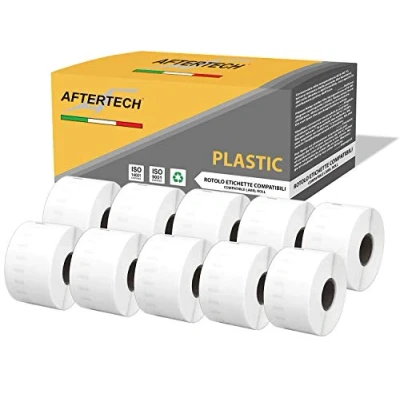Abbildung von Aftertech 10 x 11356P 41 89 mm Rollen wasserdichte Kunststoff Etiketten kompatibel (300 Etiketten/Rolle = 3000 insgesamt) für Dymo LabelWriter 11356PLA