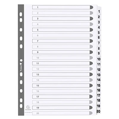 Abbildung von Exacompta MWD1 20Z Karton Register 1 20 für DIN A4 aus teilig volle Höhe 21 x 29,7 cm weiß, verstärkte Taben mit Indexseite Trennblätter Trennstreifen Ordner