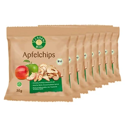 Abbildung von 8x CLASEN BIO knusprige Apfelchips, als idealer Snack, vegan, glutenfrei und ungezuckert 50 g