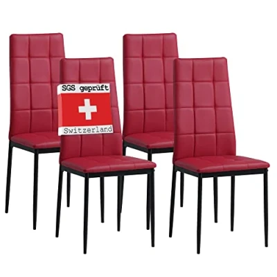 Abbildung von Albatros International Esszimmerstuhl Esszimmerestuhl Küchenstuhl RIMINI, Kunstleder Bezug (4er Set, Rot), edles Italienisches Design, Polsterstuhl, hohe Belastbarkeit, Modern