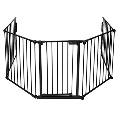 Abbildung von VOUNOT Kaminschutzgitter Metall, 5 Elemente inkl. Sicherheitstür, Konfigurationsgitter Faltbar, mit Montagesatz, Schwarz 300x75 cm (1er Pack)