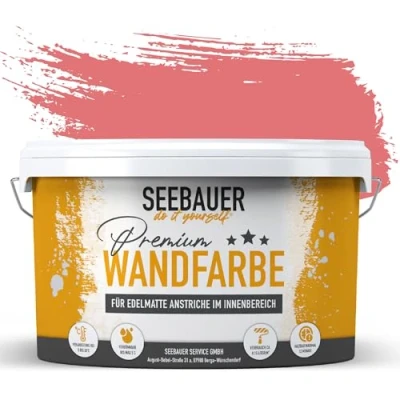 Abbildung von SEEBAUER diy Wandfarbe Rot 5L für Innen (No. 334 Heavy Red) Edelmatte hellrote Innenfarbe Rottöne sehr hohe Deckkraft Matt, Abwaschbar und Tropffrei