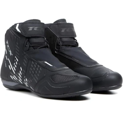 Abbildung von TCX R04D Waterproof, Herren Motorradschuhe, Wasserdicht und Zertifiziert mit T DRY Membran, Schnürsenkel Klettverschluss, Obermaterial aus Mesh Hot Melt Beschichtung, Schwarz/Weiß
