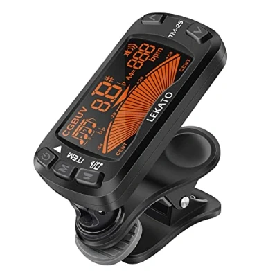 Abbildung von Gitarren Tuner Metronom, LEKATO Stimmgerät All in One Design mit Metronom Tongeneratorfunktion für Gitarren, Bass, Violine, Ukulele, Klavier, Schlagzeug, chromatischer Stimmmodus (TM 25)