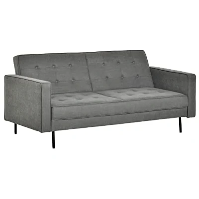 Abbildung von HOMCOM Schlafsofa Schlafcouch 3 Sitzer Stoffsofa mit Schlaffunktion Bettsofa Sofa verstellbarem Winkel Vintage Eukalyptusholz Baumwolle Grau 187 x 91 85 cm