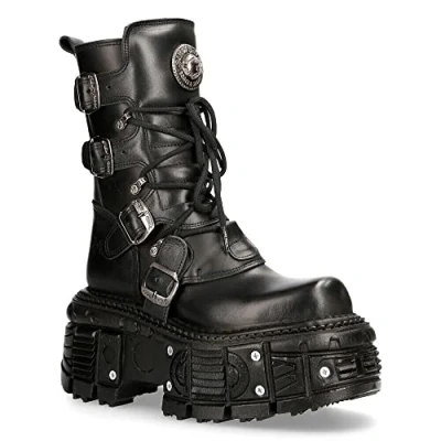 Abbildung von New Rock Unisex TANK083 C1 Echtes Leder Combat Black Platform Biker Military Schuhstiefel 4