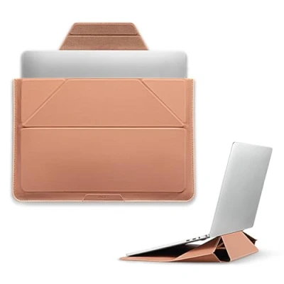Abbildung von MOFT Laptoptasche Hülle &amp; Laptop Ständer für 15 16 Zoll Laptop, Vegan Leder mit Erweiterbarem Stauraum, 2 Verstellbare Winkel, Kompatibel MacBook Air/Pro Zoll, Nude