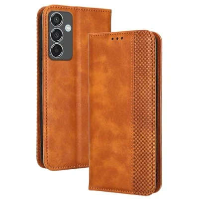 Abbildung von Topme Handyhülle hülle fur Samsung Galaxy M15 5G (6.5&quot; Inches) Case Schutzhülle, aus Leder mit Stilvollem, Strukturiertem Kartenschlitz.Braun