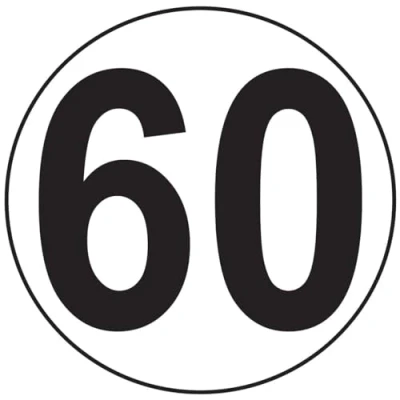 Abbildung von Aufkleber, selbstklebend, Motiv Macaron, Geschwindigkeitsbegrenzung, für Traktor, schwer, LKW, 60 km/h, 15 cm Durchmesser