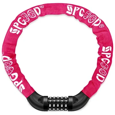 Abbildung von SPGOOD Fahrradschloss (14 Farben) mit Zahlen und hoher Sicherheitsstufe, Fahrrad KettenSchloss, Code Kombination Schloss, gehärtete Stahlkettenglieder (Pink)