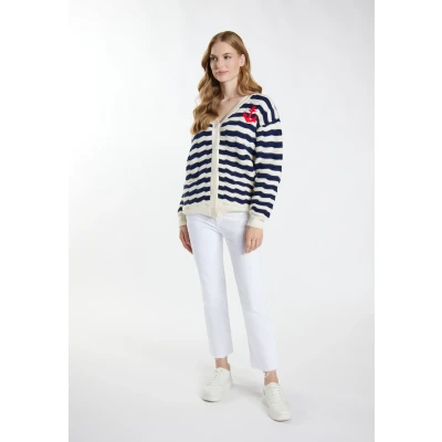 Abbildung von DREIMASTER Maritime Damen Strickjacke XS/S / Off White Marine 52% Polyacryl 28% Polyamid 20% Polyester