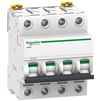 Abbildung von Schneider Electric A9F74432 IC60N Leitungsschutzschalter, Acti9, Krümmung C, 4P, 85 mm Höhe x 72 Breite 78,5 Tiefe, 32 A Strom, 50/60 Hz, Weiß