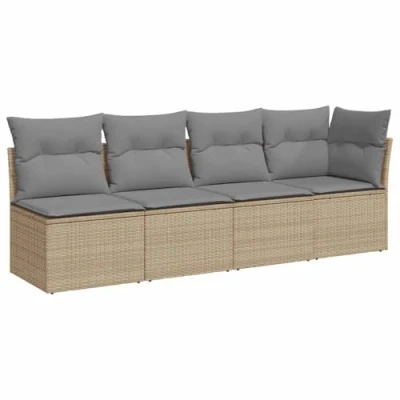 Abbildung von vidaXL Loungesofa Gartensofa mit Kissen 4 Sitzer Beige Poly Rattan, 1 Teile