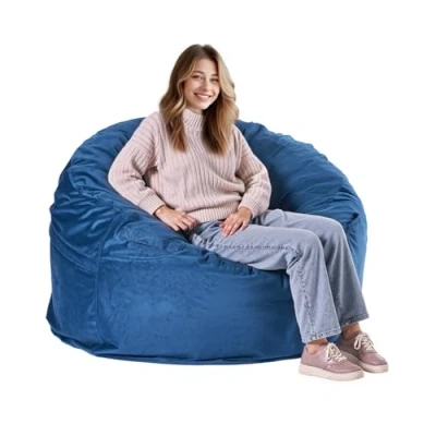 Abbildung von VEVOR Sitzsack Sitzkissen Bean Bag mit Abnehmbarem Bezug Blau Erwachsene Rund