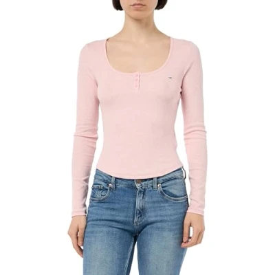 Abbildung von Tommy Jeans Langarmshirt TJW MELANGE HENLEY LS EXT in melierter Optik, mit Logostickerei