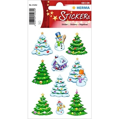 Abbildung von HERMA 15262 Aufkleber Weihnachtsbaum klein, 30 Stück, Weihnachten Sticker mit Schneemann Tannenbaum Motiv, Kinder Etiketten für Weihnachtsdeko Geschenke Adventskalender Winter Deko Briefe DIY Basteln