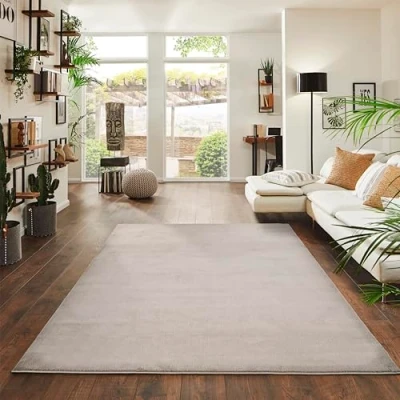 Abbildung von Jimri Flauschiger Teppich Läufer Hochwertige Kurzflor für Zuhause, Büro, Küche, Eingang, Flur, Wohnzimmer Maschinenwaschbar Rutschfester Waschbar 240x340 cm Beige