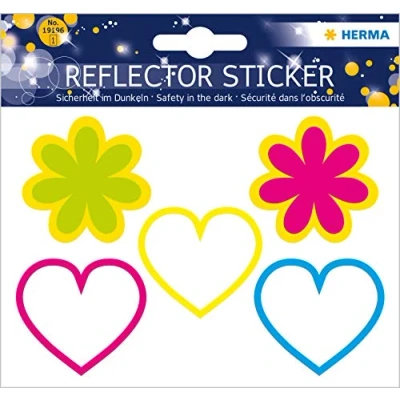 Abbildung von HERMA 19196 Reflektor Aufkleber Herz Blumen bunt, 5 Stück, selbstklebend Kinder Sticker für Fahrrad Helm Schulranzen Rollator Koffer Kinderzimmer, Motiv Leuchtaufkleber Leuchtsticker Set