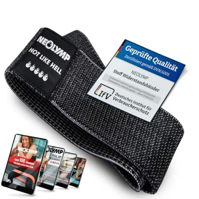 Abbildung von NEOLYMP Kurze Fitnessbänder Stoff mit Fitness Traningsprogramm E Book waschbare Resistance Bands, Widerstandsbänder, Gymnastikband, Fitnessband, Trainingsbänder, Klimmzugbänder (schwarz)