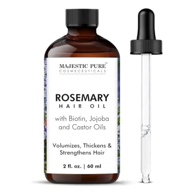 Abbildung von Majestic Pure 100% reines Rosmarinöl mit Biotin zur Haarpflege, Stärkung, Pflege und Volumenbildung, Formel Jojobaöl Rizinusöl nicht gentechnisch verändert, 2 Fl Oz