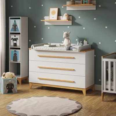 Abbildung von VitaliSpa® Wickelkommode Malia, Weiß/Eiche, 133 x 98 cm XL mit 3 Schubladen