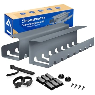 Abbildung von HOMEPROTEK 2er Set Schreibtisch Kabelkanal Grau für ordentlicher Kabelmanagement, Kabellwanne kabelorganisation am Arbeitsplatz, Home Office Cable Management Under Desk Tray, Kabel Organizer