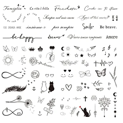 Abbildung von Italienisch 6 Blatt Tattoos zum aufkleben als Mitgebsel Sticker Temporäre Tattoo Geburtstag Geschenke für Jungen Mädchen Frauen Männer