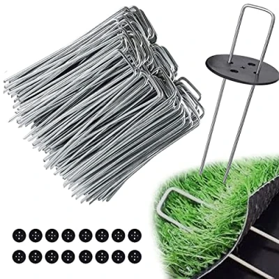 Abbildung von EDIESI, Erdanker, Bodenanker (150x40x3mm), 100 Stücke + 16 Unterlegscheiben inklusive, für Garten, Mulch und Kunstrasen, aus Metall, Verzinkte, Camping, Reise (100 Stück)