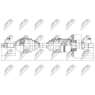 Abbildung von NTY NPW NS 049 Antriebswelle Vorderachse, Vorderachse rechts Automatikgetriebe NISSAN: X Trail, Qashqai / Qashqai+2 I, RENAULT: Koleos I