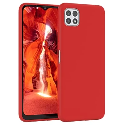 Abbildung von EAZY CASE Premium Silikon Handyhülle kompatibel mit Samsung Galaxy A22 5G, Slimcover Kameraschutz und Innenfutter, Silikonhülle, Schutzhülle, Bumper, Handy Case, Hülle, Softcase, Rot