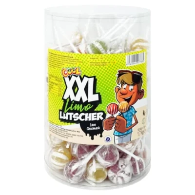 Abbildung von Cool XXL &quot;LIMO&quot; Lutscher, einzeln verpackt, in wiederverschließbarer Dose, 100 x 17g