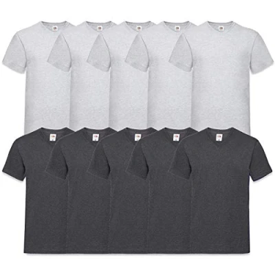 Abbildung von Fruit of the Loom 10 T Shirts V Neck M L XL XXL 3XL 4XL 5XL Ausschnitt Diverse Farben HL Kauf (XL, 5Grau5DarkHeather)