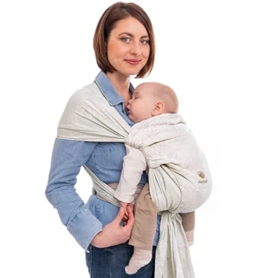 Abbildung von manduca Twist Tragetuch &gt; Botanic Vanilla &lt; Light and Easy Babytrage mit Känguru Beutel und weichem Bauchgurt, für Babys &amp; Neugeborene ab Geburt, Bio Baumwolle, beige floralem Muster