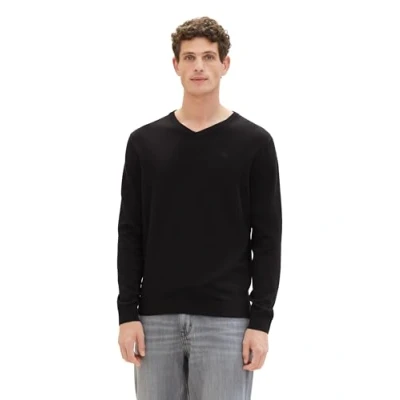 Abbildung von TOM Tailor MIT Vausschnitt Strickpullover, Herren, Größe: Small, Black